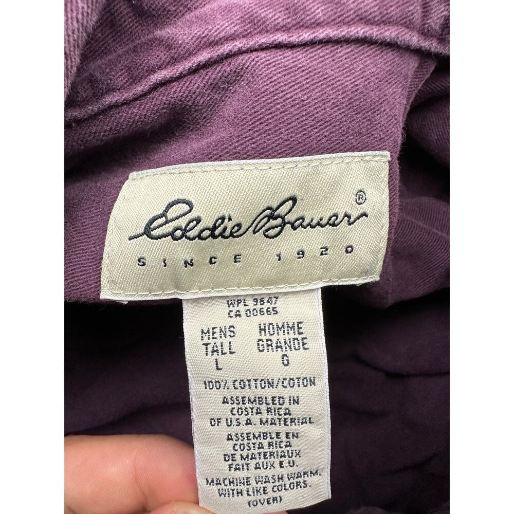 Vintage 90s Eddie Bauer Twill Button Shirt Mens Large Tall LT Purple Long Sleeve - Picture 2 of 8